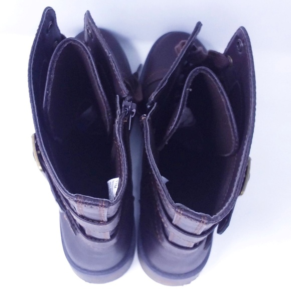 Women' s Brown Lace Up Zip Up Double Buckle Combat Boots - Picture 10 of 13